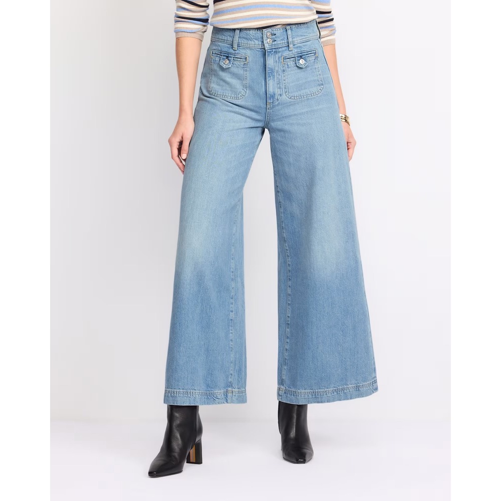 PAIGE Cameron Wide W/ Wide Wb+Welt Stitch Through Pockets Jeans Lt Blue  10 NWT